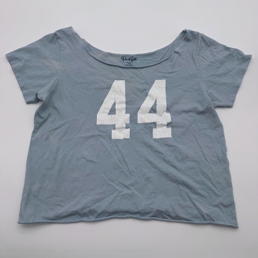 John Galt Brandy Melville Blue 44 Graphic Crop Top Raw Neck‎ T-Shirt One Size
